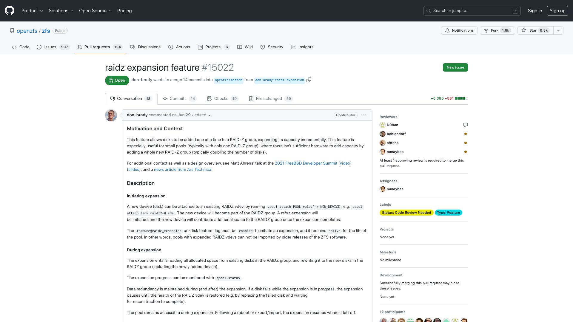Screenshot of github.com: OpenZFS – add disks to existing RAIDZ