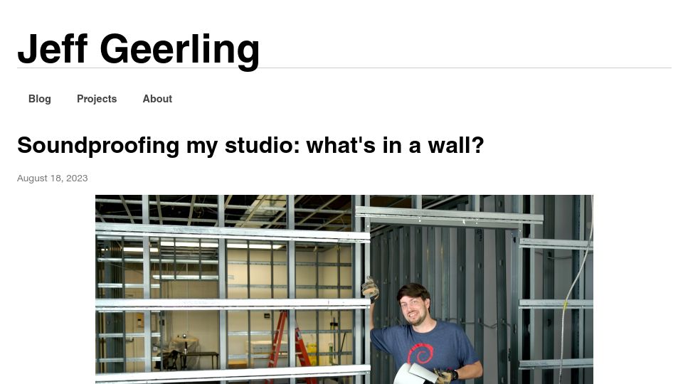 Screenshot of jeffgeerling.com: Soundproofing my studio