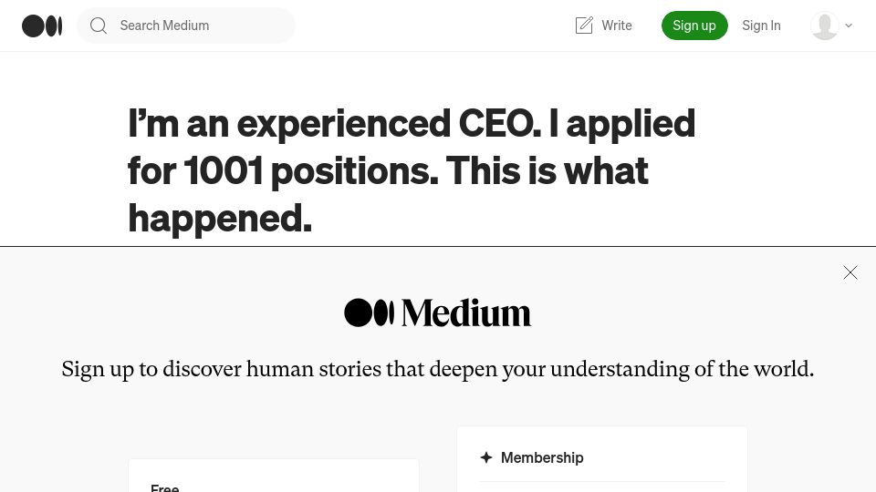 Screenshot of medium.com: My job search story
