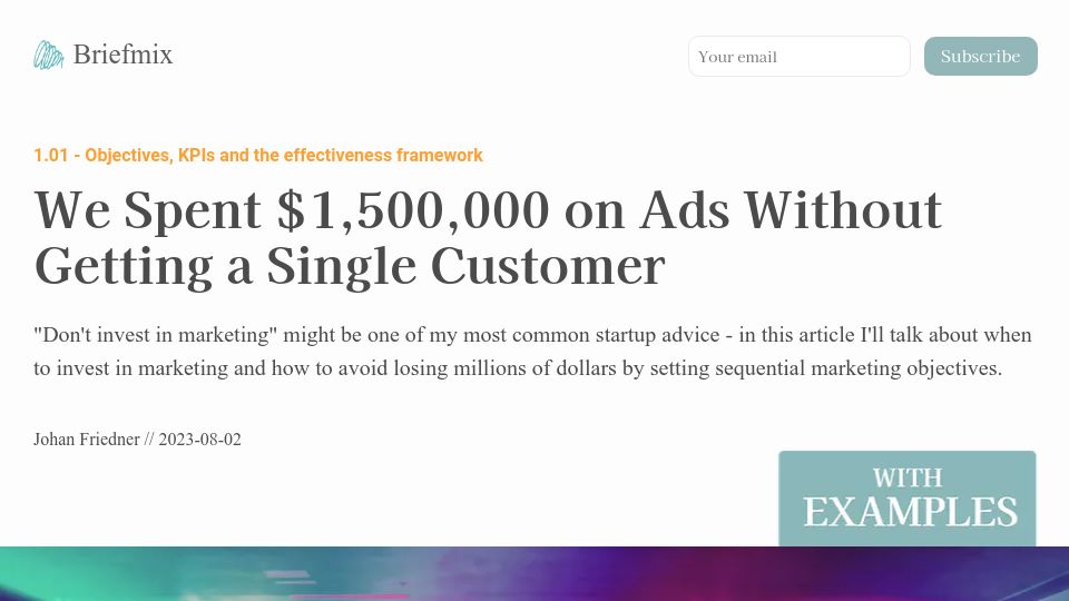 Screenshot of briefmix.com: When to invest in marketing
