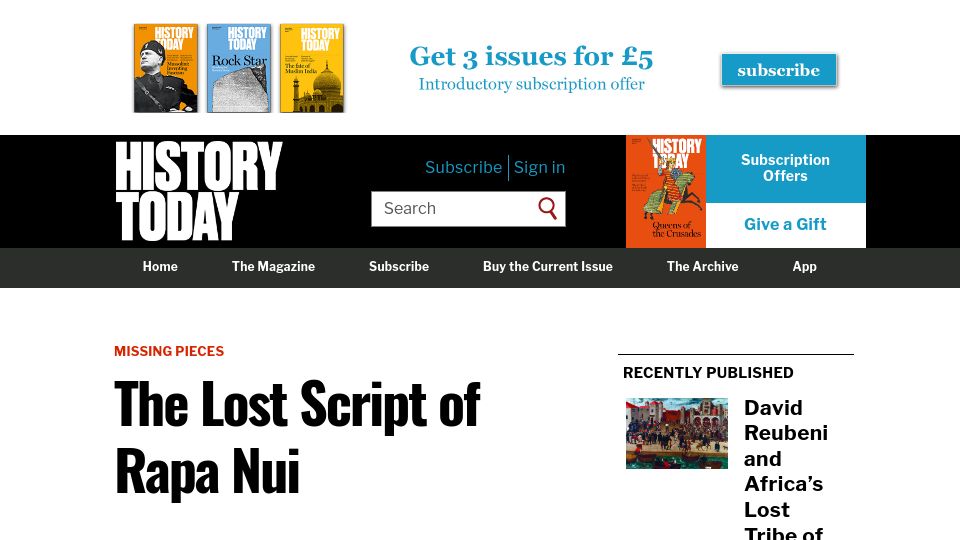 Screenshot of historytoday.com: The Lost Script of Rapa Nui