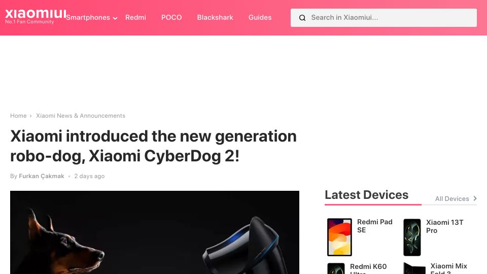 Screenshot of xiaomiui.net: Xiaomi CyberDog 2