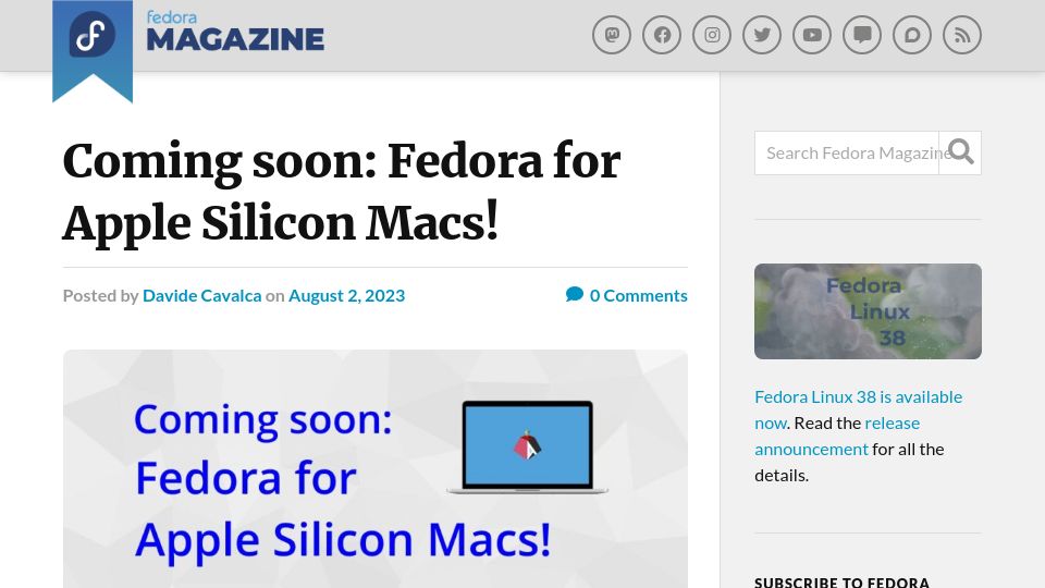 Screenshot of fedoramagazine.org: Coming Soon: Fedora for Apple Silicon Macs