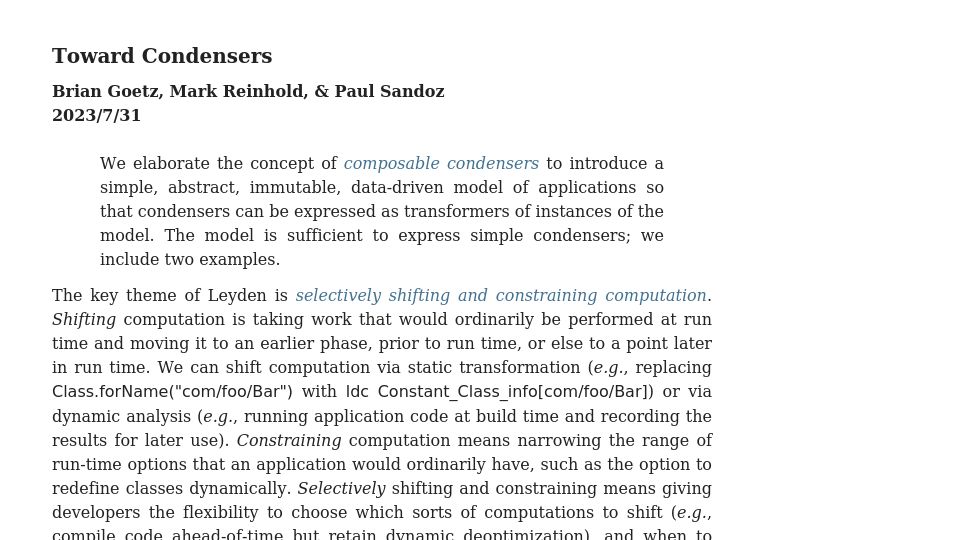Screenshot of openjdk.org: Toward Condensers