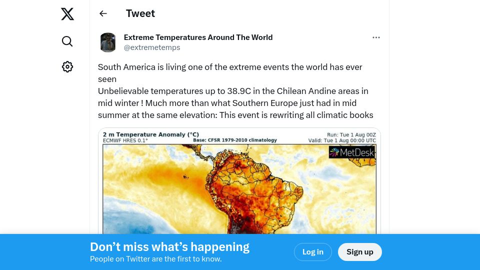 Screenshot of twitter.com: South America is living one of the climate extreme events