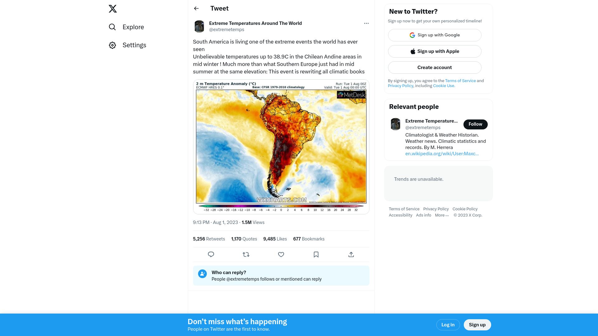 Screenshot of twitter.com: South America is living one of the climate extreme events