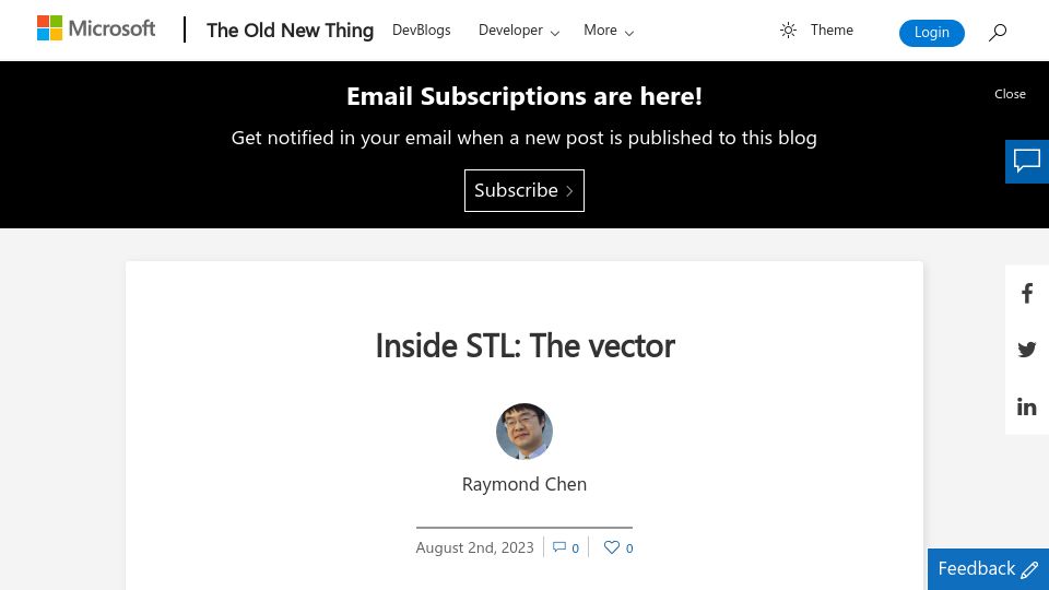 Screenshot of devblogs.microsoft.com: STL: The Vector