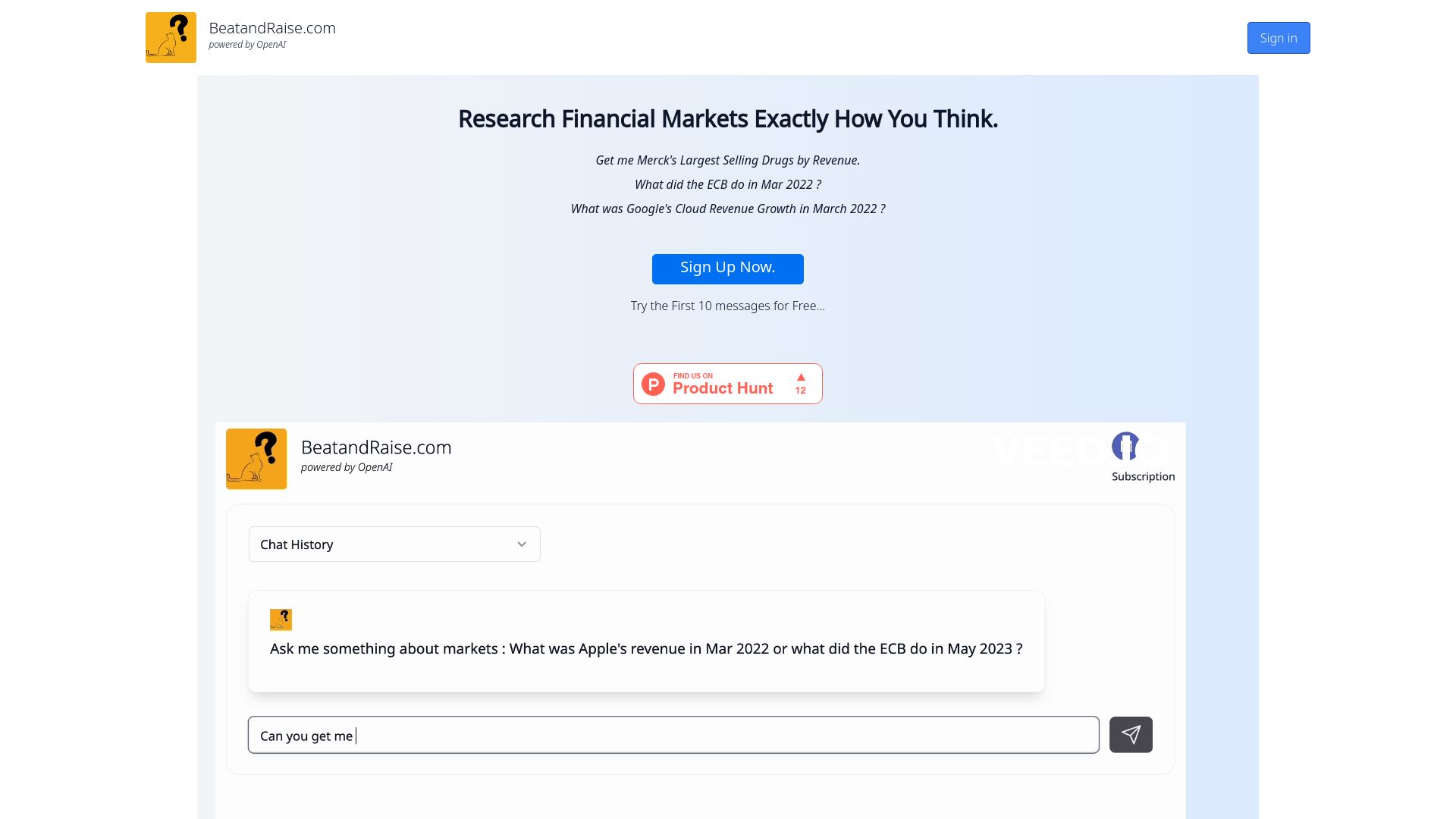 Screenshot of beatandraise.com: Reading SEC filings using LLMs