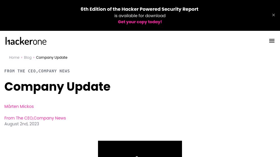 Screenshot of hackerone.com: HackerOne lays off 12% of its workforce