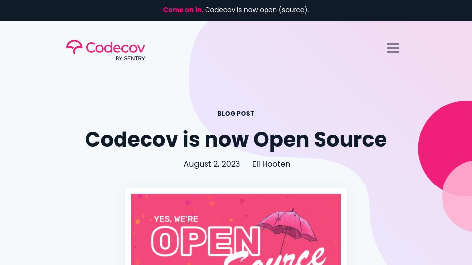 Screenshot of about.codecov.io: CodeCov is now Open Source