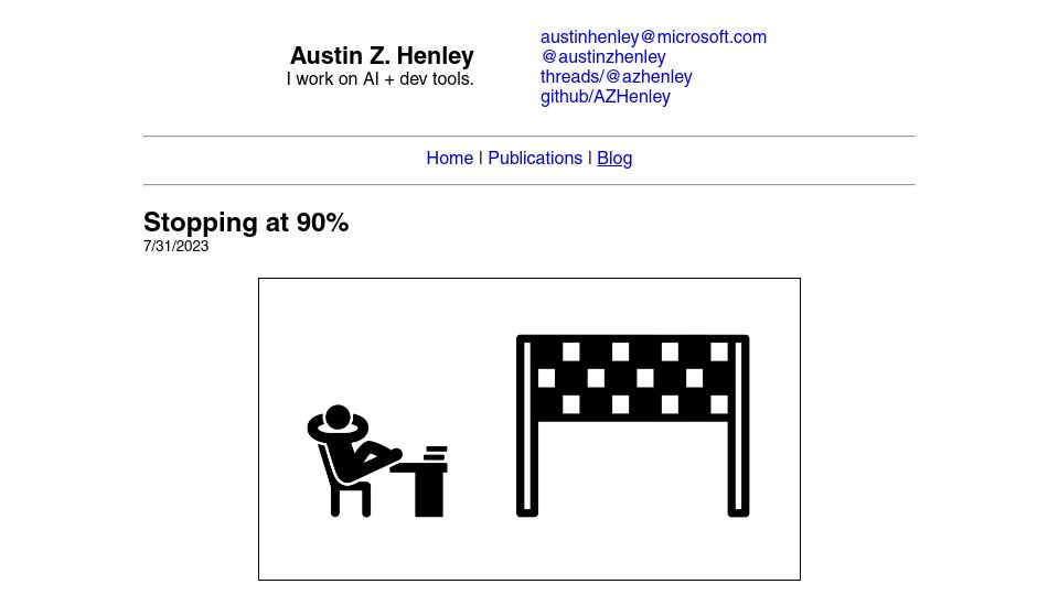 Screenshot of austinhenley.com: Stopping at 90%