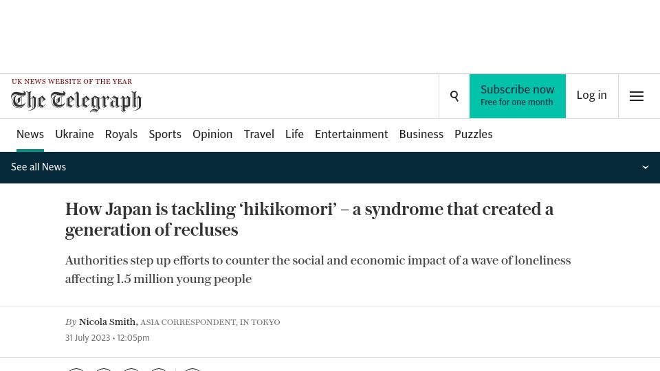 Screenshot of telegraph.co.uk: How Japan is tackling a syndrome that creates recluses