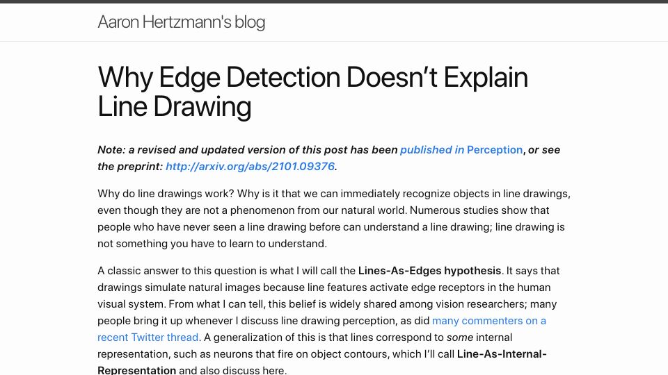 Screenshot of aaronhertzmann.com: Edge detection doesn’t explain line drawing