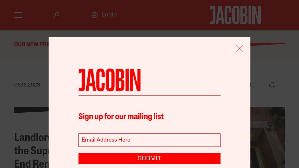 Screenshot of jacobin.com: Landlords Are Pushing the Supreme Court to End Rent Control