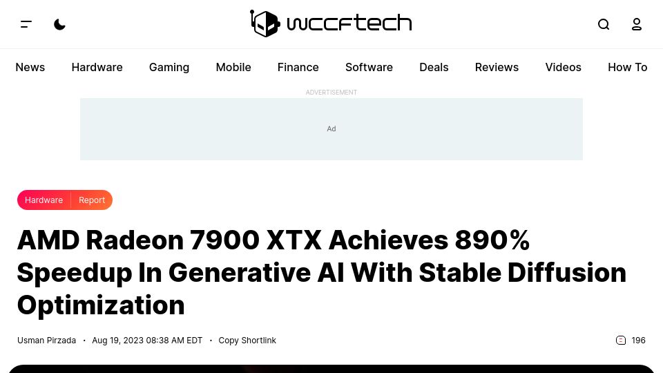 Screenshot of wccftech.com: AMD's 7900 XTX achieves better value for Stable Diffusion than Nvidia RTX 4080