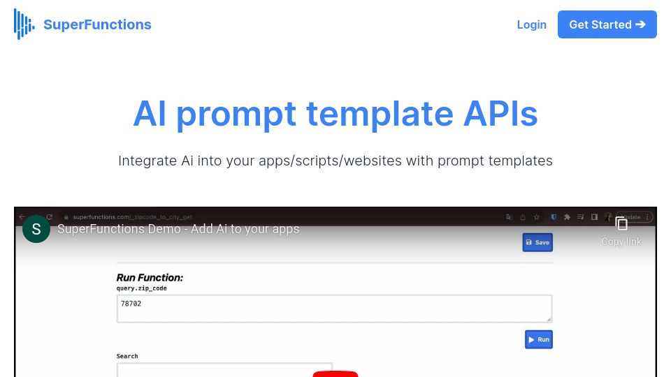 Screenshot of superfunctions.versoly.page: Show HN: Superfunctions – AI prompt templates as an API