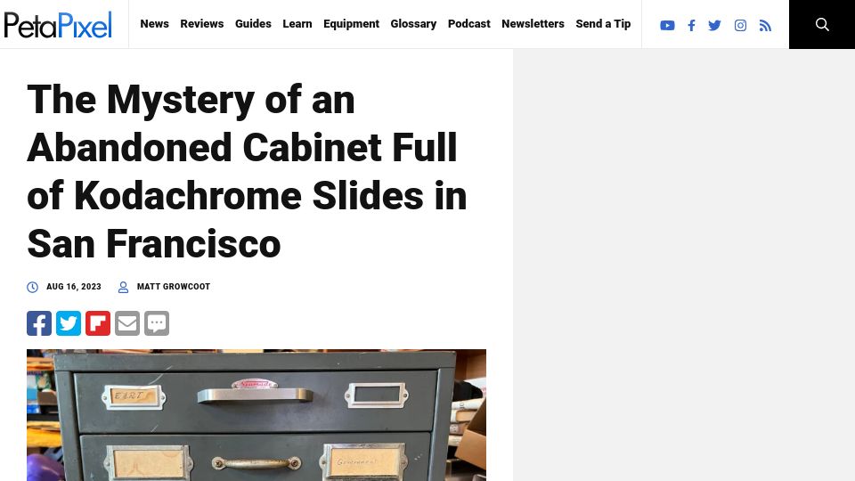 Screenshot of petapixel.com: An abandoned cabinet full of Kodachrome slides in San Francisco