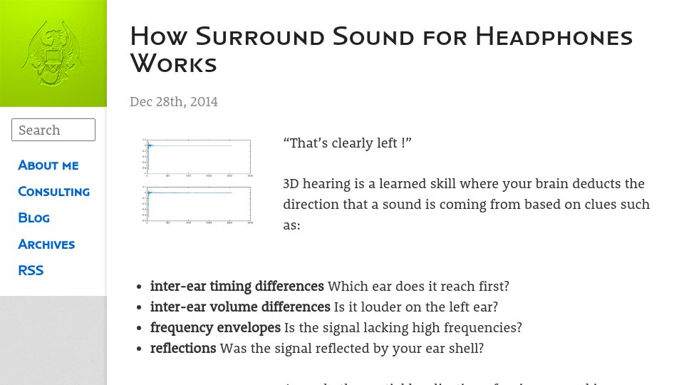 Screenshot of hajo.me: How Surround Sound for Headphones Works (2014)