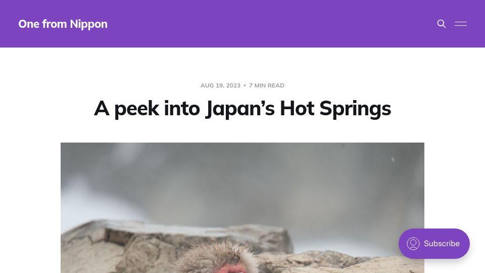 Screenshot of one-from-nippon.ghost.io: Onsen: A Peek into Japan’s Hot Springs