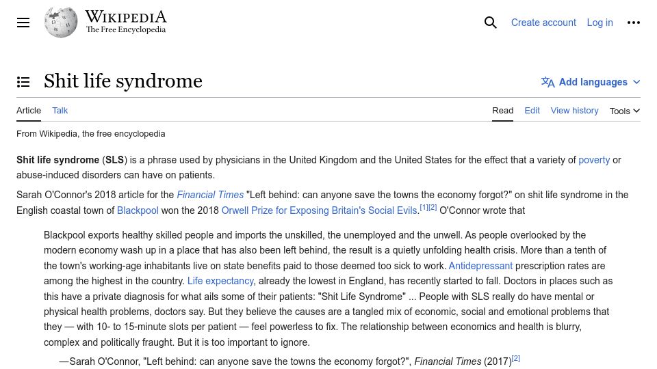 Screenshot of en.wikipedia.org: Shit Life Syndrome