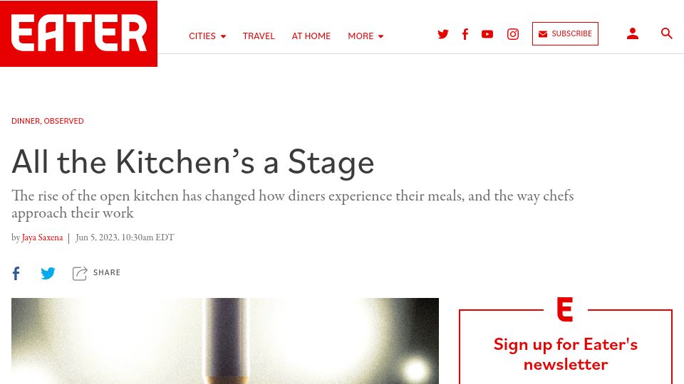 Screenshot of eater.com: The rise of the open kitchen