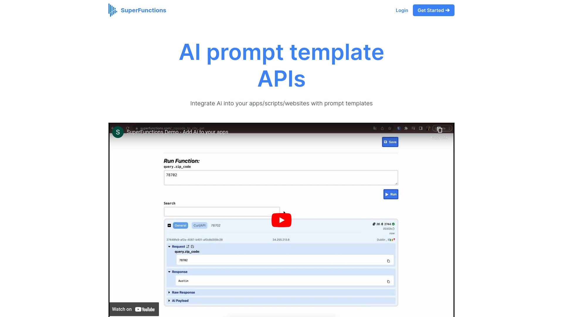 Screenshot of superfunctions.versoly.page: Show HN: Superfunctions – AI prompt templates as an API