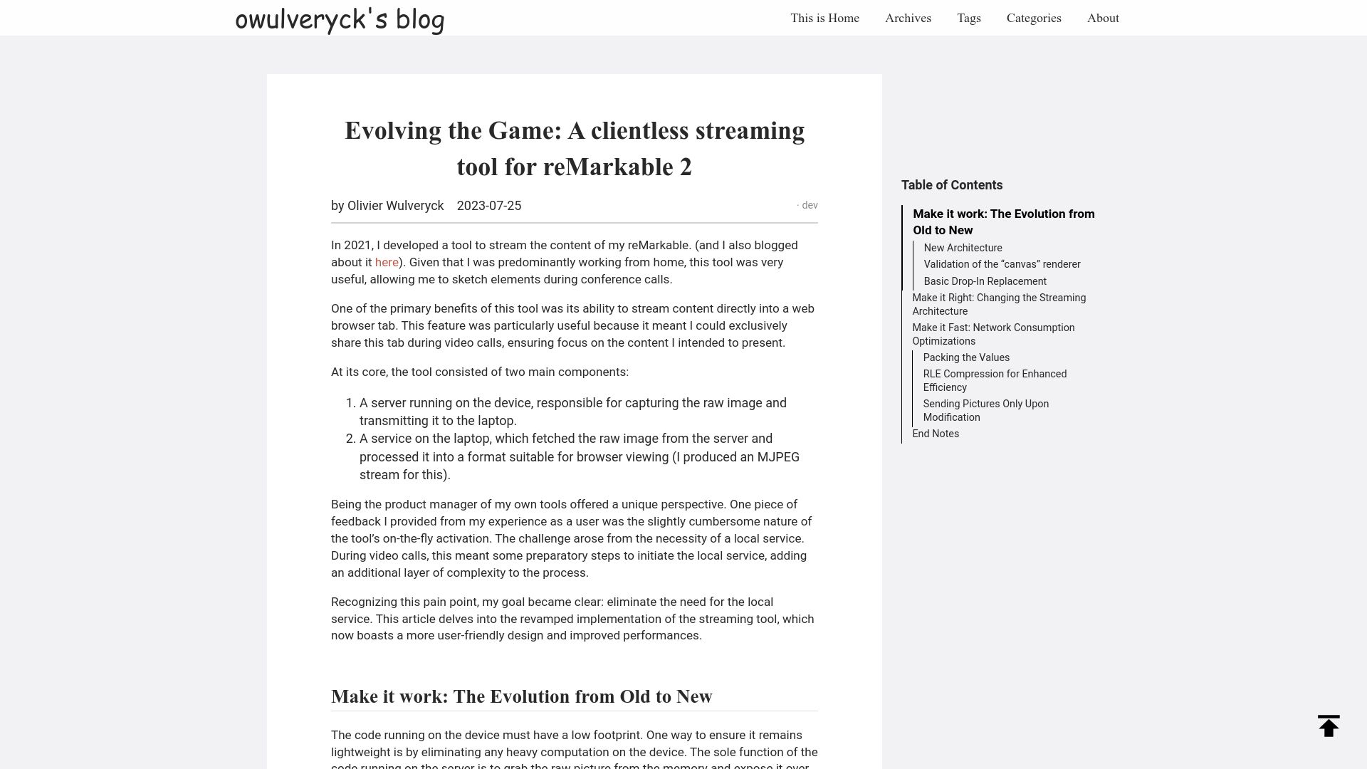 Screenshot of blog.owulveryck.info: The ReMarkable Streaming Tool v2: Elevating Remote Work Efficiency