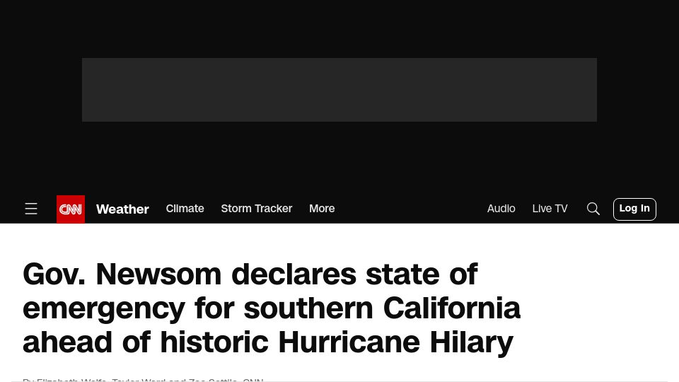 Screenshot of cnn.com: Gov. Newsom declares state of emergency for southern California