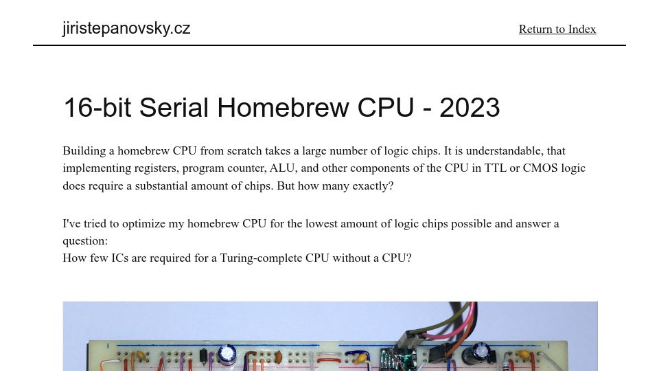 Screenshot of jiristepanovsky.cz: 16-bit Serial Homebrew CPU