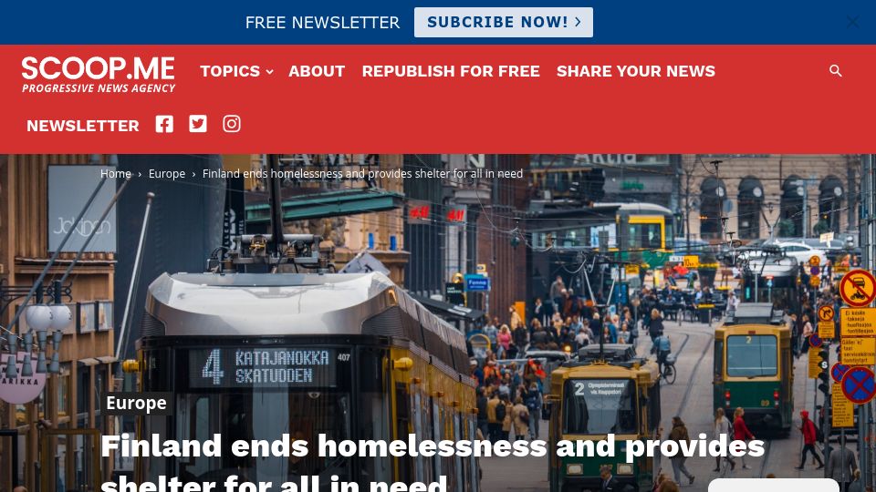 Screenshot of scoop.me: Finland provides housing and counseling to the homeless (2020)