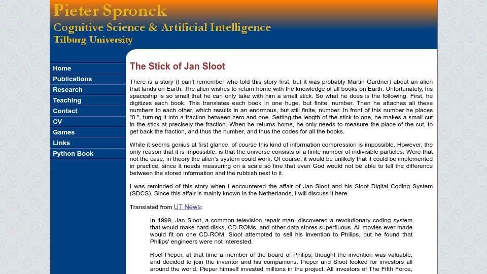 Screenshot of spronck.net: The Stick of Jan Sloot (2004)