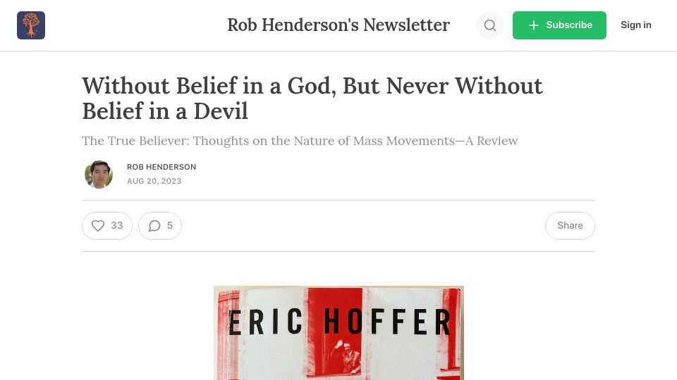 Screenshot of robkhenderson.com: Without belief in a god, but never without belief in a devil