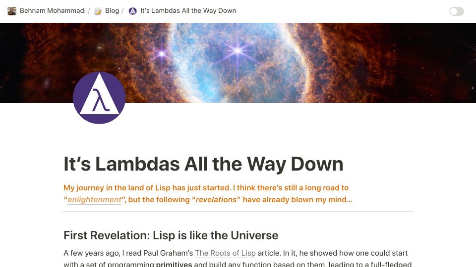 Screenshot of itsbehnam.com: It’s lambdas all the way down