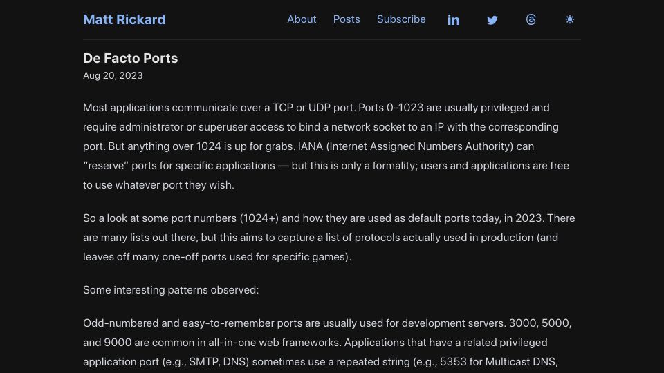Screenshot of matt-rickard.com: De Facto Ports
