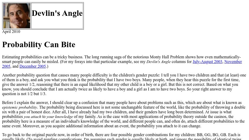 Screenshot of maa.org: Probability Can Bite (2010)