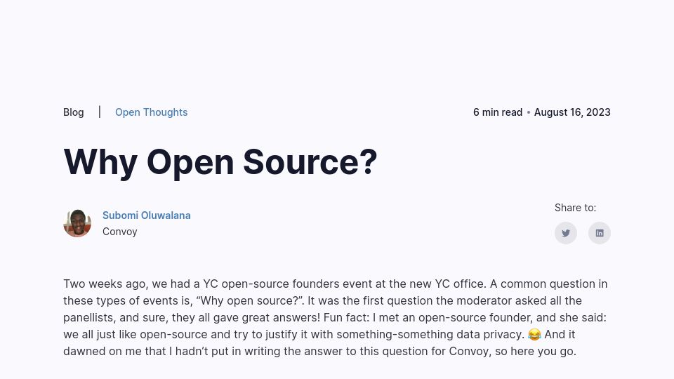 Screenshot of getconvoy.io: Why Open Source?