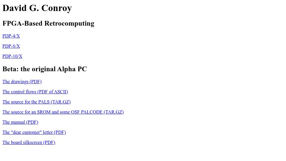 Screenshot of fpgaretrocomputing.org: David G. Conroy: FPGA Retrocomputing