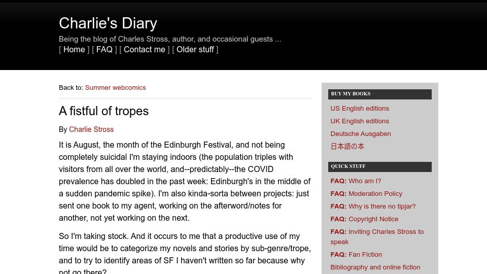 Screenshot of antipope.org: A Fistful of Tropes