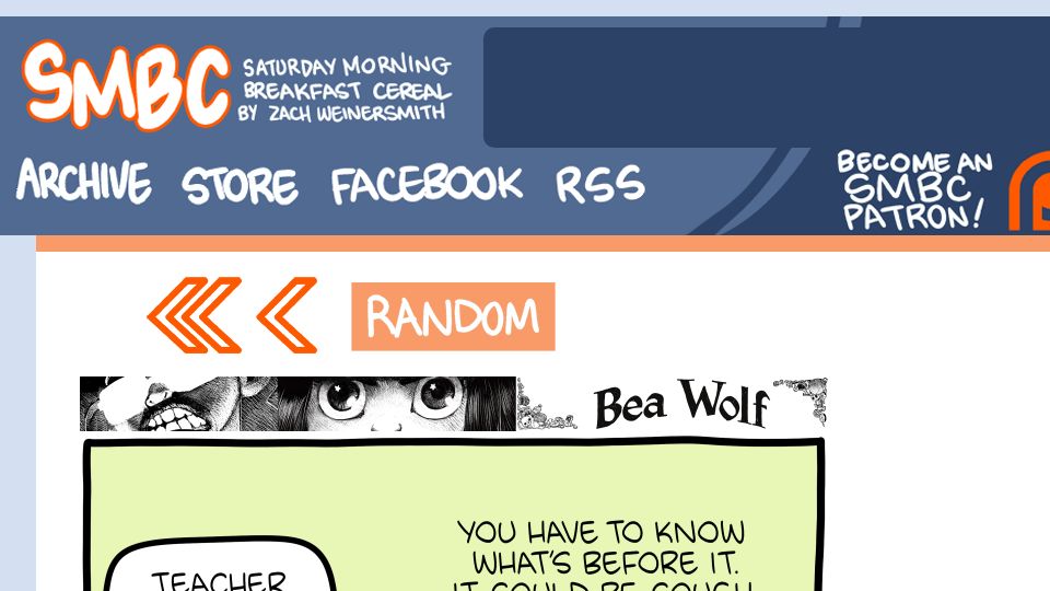 Screenshot of smbc-comics.com: English is a pictographic language with 26 radicals