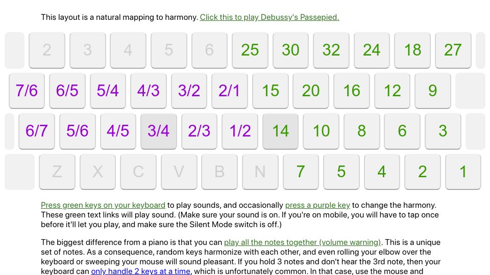 Screenshot of ad8e.pages.dev: Show HN: Just intonation keyboard – play music without knowing music