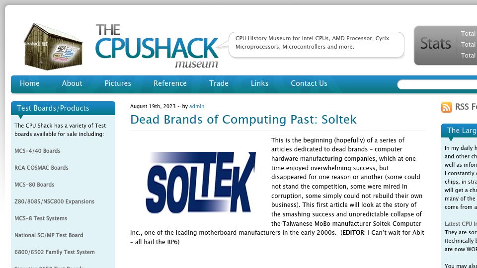 Screenshot of cpushack.com: Dead Brands of Computing Past: Soltek