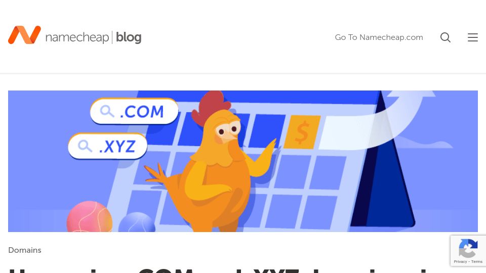 Screenshot of namecheap.com: Upcoming .com and .xyz domain price increase
