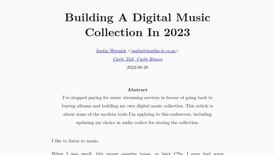 Screenshot of worthe-it.co.za: Building a digital music collection in 2023