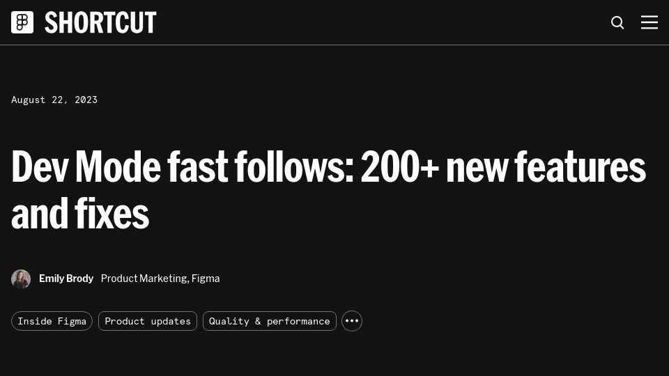 Screenshot of figma.com: Figma makes 200 fixes and improvements to Dev Mode