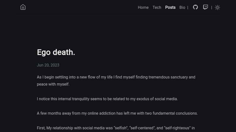 Screenshot of krisnova.net: Ego Death