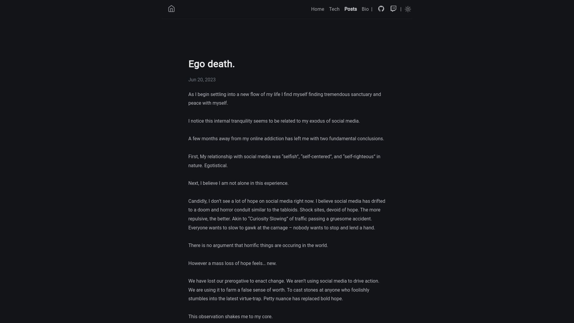 Screenshot of krisnova.net: Ego Death