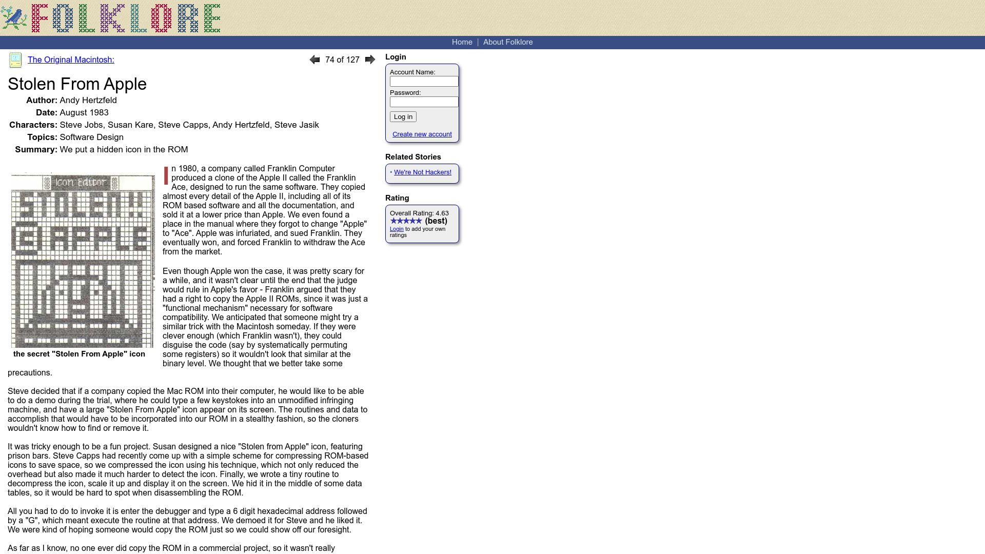Screenshot of folklore.org: Stolen from Apple (2004)