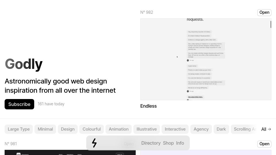Screenshot of godly.website: Godly – Astronomically good web design inspiration