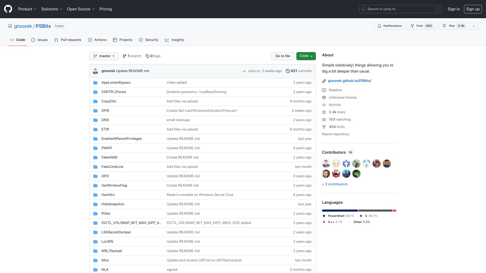 Screenshot of github.com: Simple PowerShell things allowing you to dig a bit deeper than usual