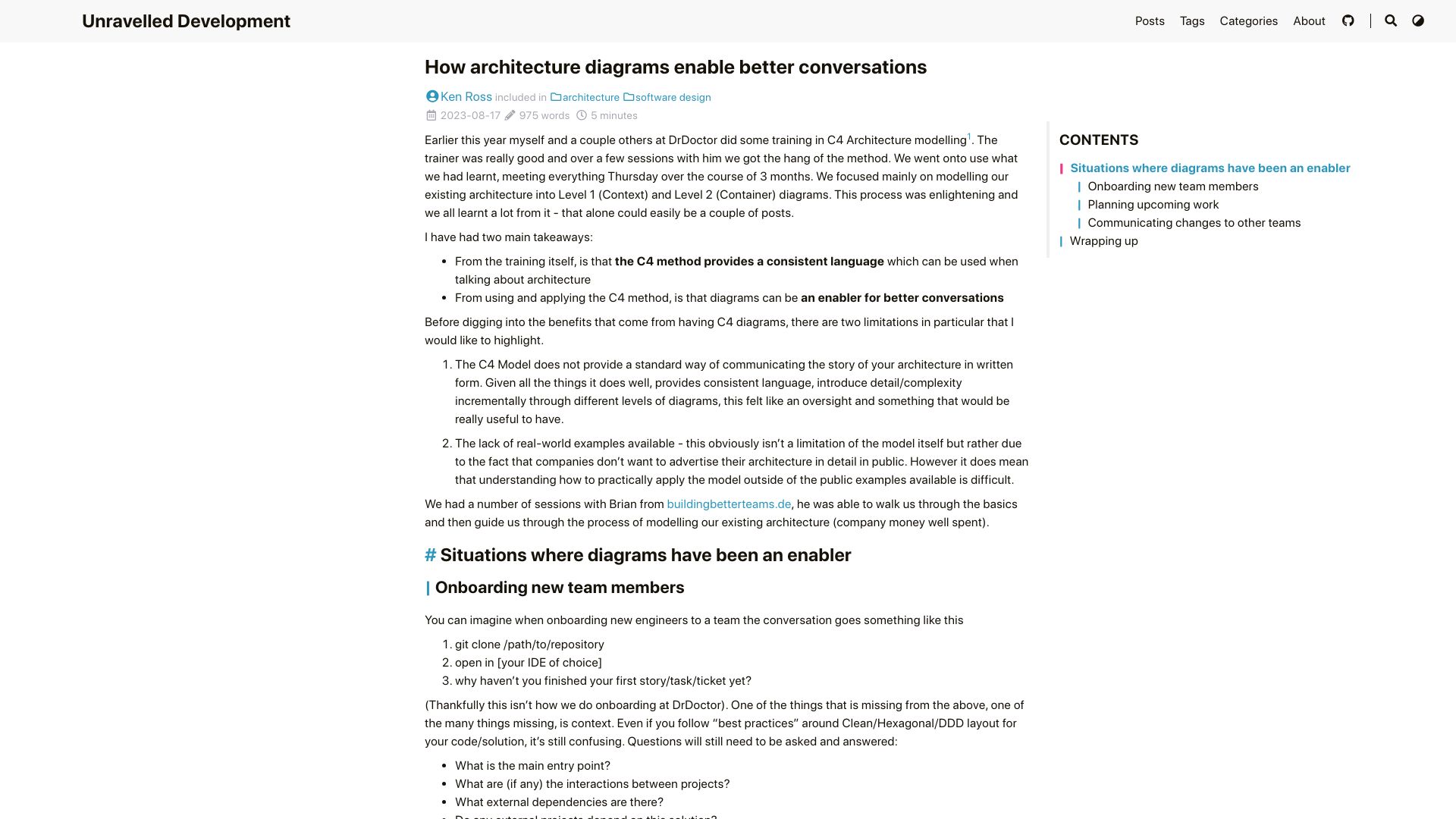 Screenshot of unravelled.dev: Architecture diagrams enable better conversations